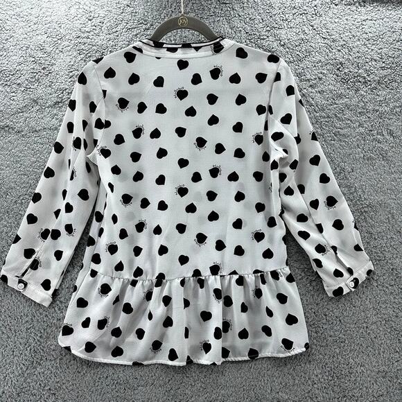 Zara Women's Small Heart Blouse Button Collar 3/4 Sleeves Sheer Valentine's Day - Picture 7 of 10